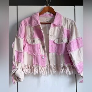 Pink Checkered Jean Jacket